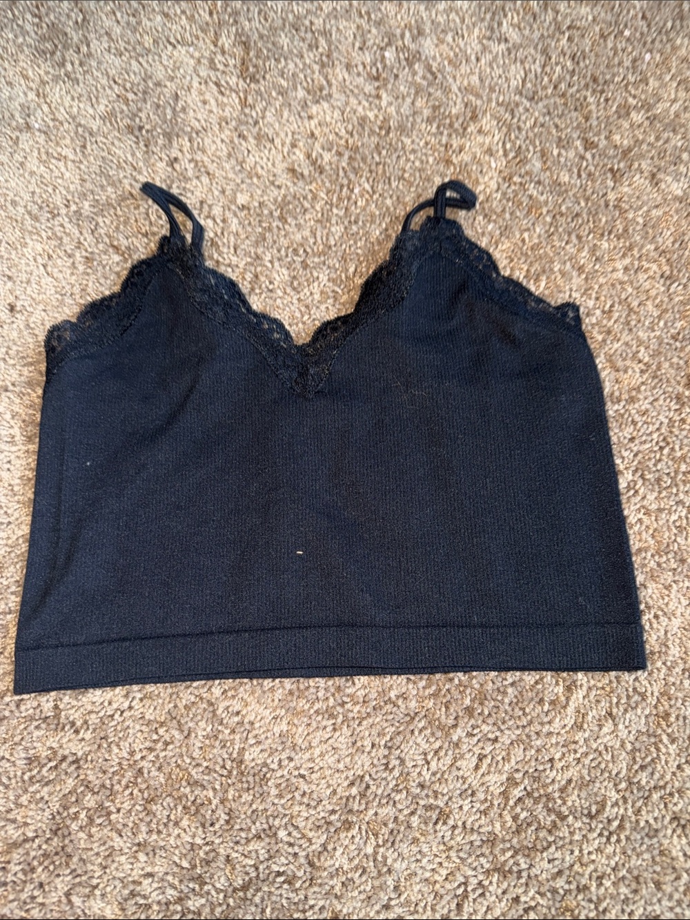 Wild fable black ribbed tank top with lace fetail